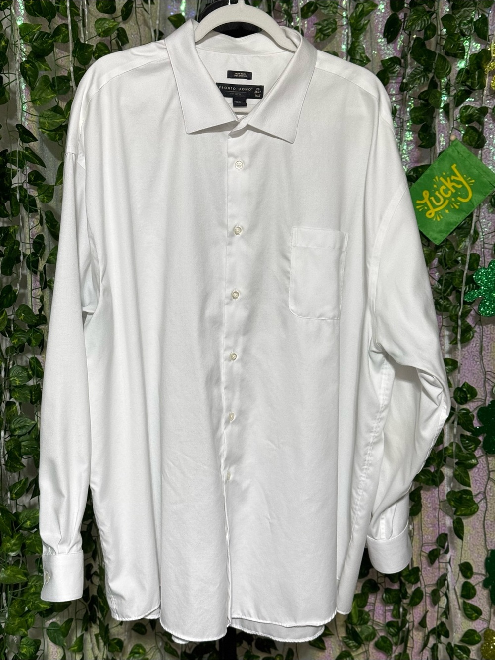 Pronto Uomo Men's White Long-Sleeve Cotton Dress Shirt size 20” 36/37